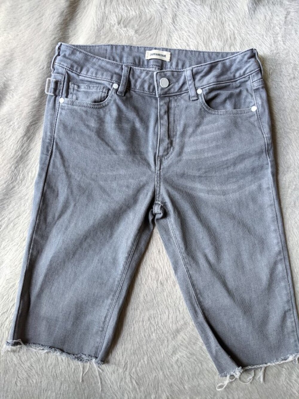 Zadig & Voltaire Eva Gray Gris Raw Hem Denim Jean Shorts White Hardware Size: 27
